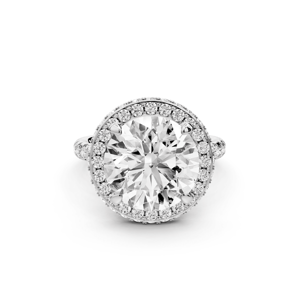 Amelie - 5ct platinum round Diamond with Rollover Halo and Pavé Engagment Ring - Mr. Alex Jewelry