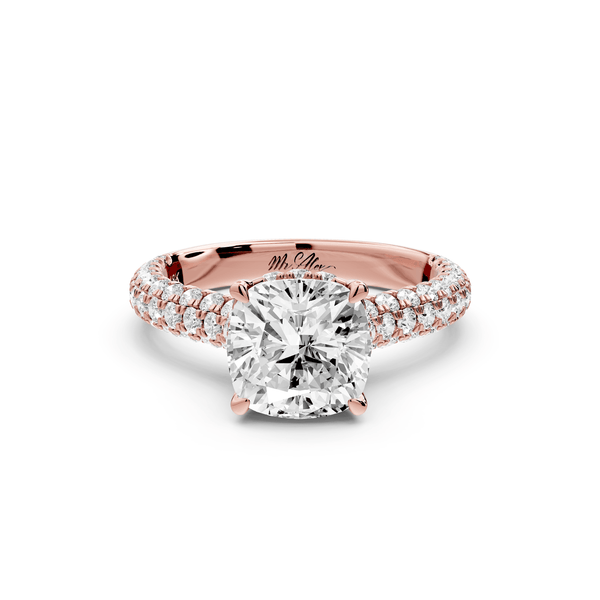 Amoria - 2ct 14k rose gold cushion Diamond Engagement Ring with Pavé Band & Hidden Halo - Mr. Alex Jewelry