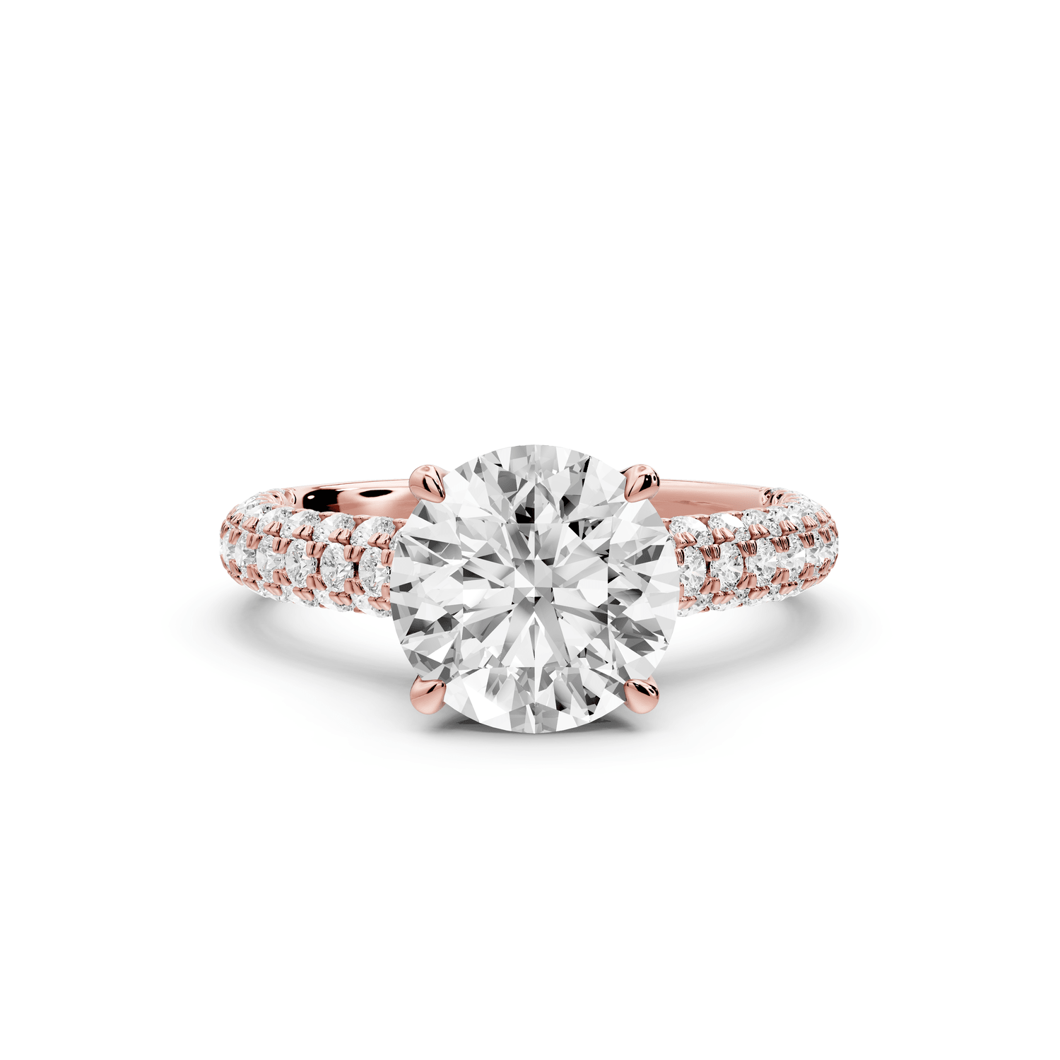 Amoria - 2ct 14k rose gold round Diamond Engagement Ring with Pavé Band & Hidden Halo - Mr. Alex Jewelry