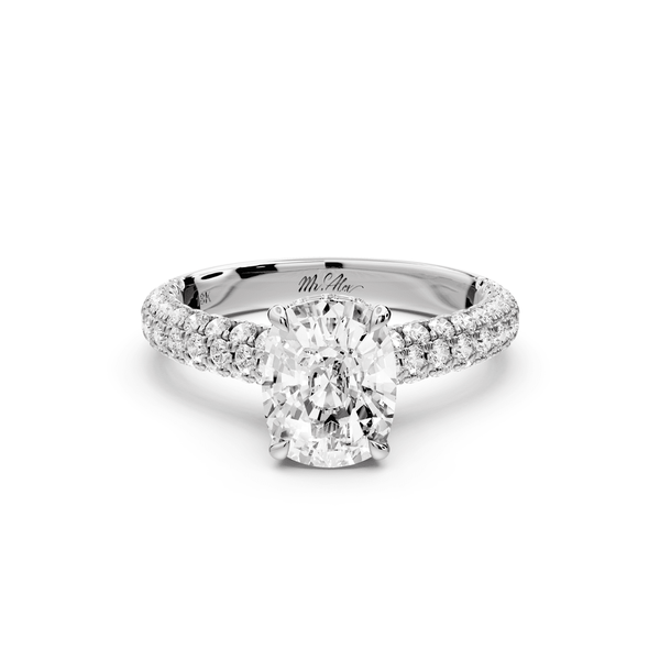 Amoria - 2ct 14k white gold ecushion Diamond Engagement Ring with Pavé Band & Hidden Halo - Mr. Alex Jewelry