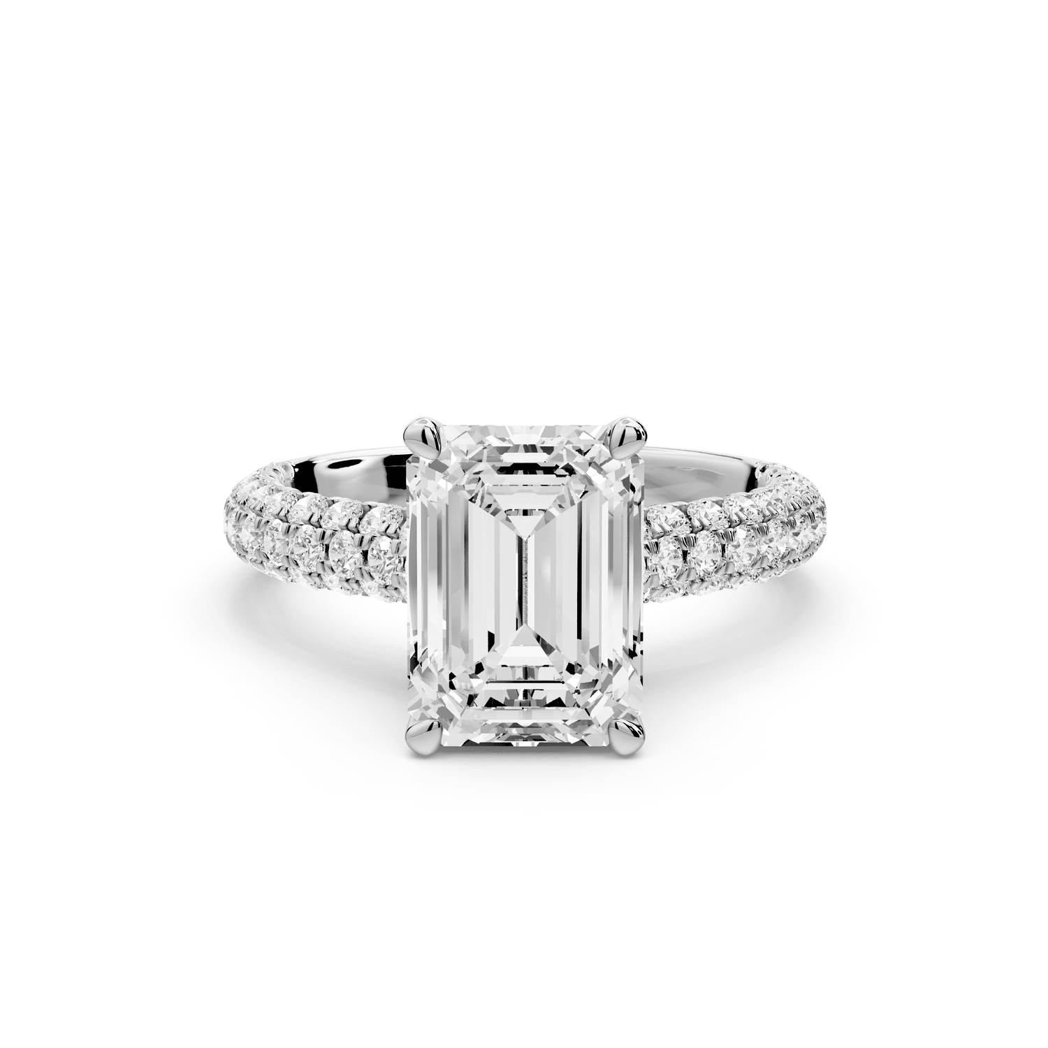 Amoria - 2ct 14k white gold emerald Diamond Engagement Ring with Pavé Band & Hidden Halo - Mr. Alex Jewelry