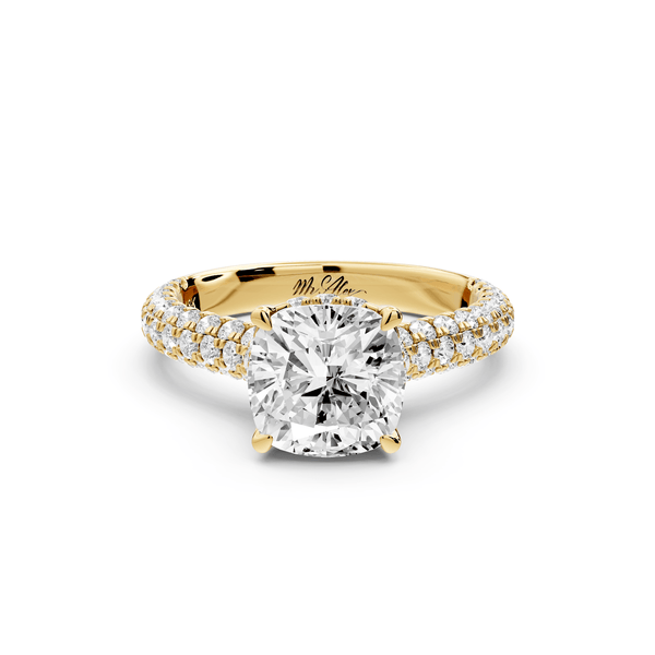 Amoria - 2ct 14k yellow gold cushion Diamond Engagement Ring with Pavé Band & Hidden Halo - Mr. Alex Jewelry