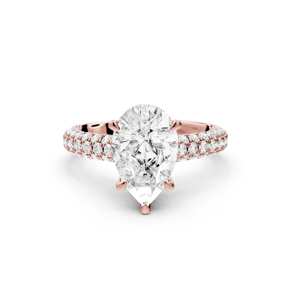 Amoria - 2ct 18k rose gold pear Diamond Engagement Ring with Pavé Band & Hidden Halo - Mr. Alex Jewelry