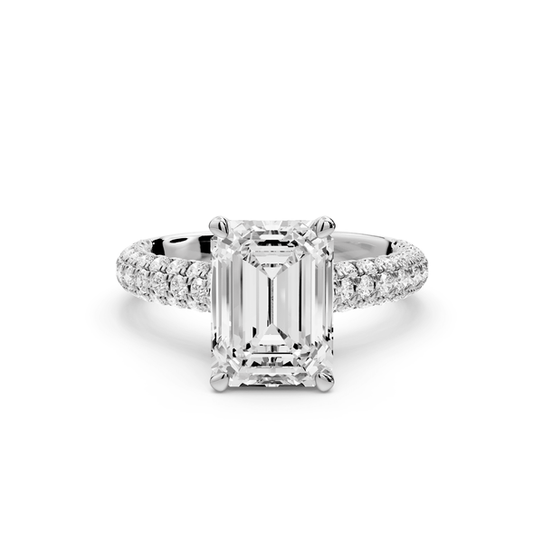 Amoria - 2ct 18k white gold emerald Diamond Engagement Ring with Pavé Band & Hidden Halo - Mr. Alex Jewelry