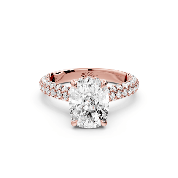 Amoria - 3ct 14k rose gold ecushion Diamond Engagement Ring with Pavé Band & Hidden Halo - Mr. Alex Jewelry