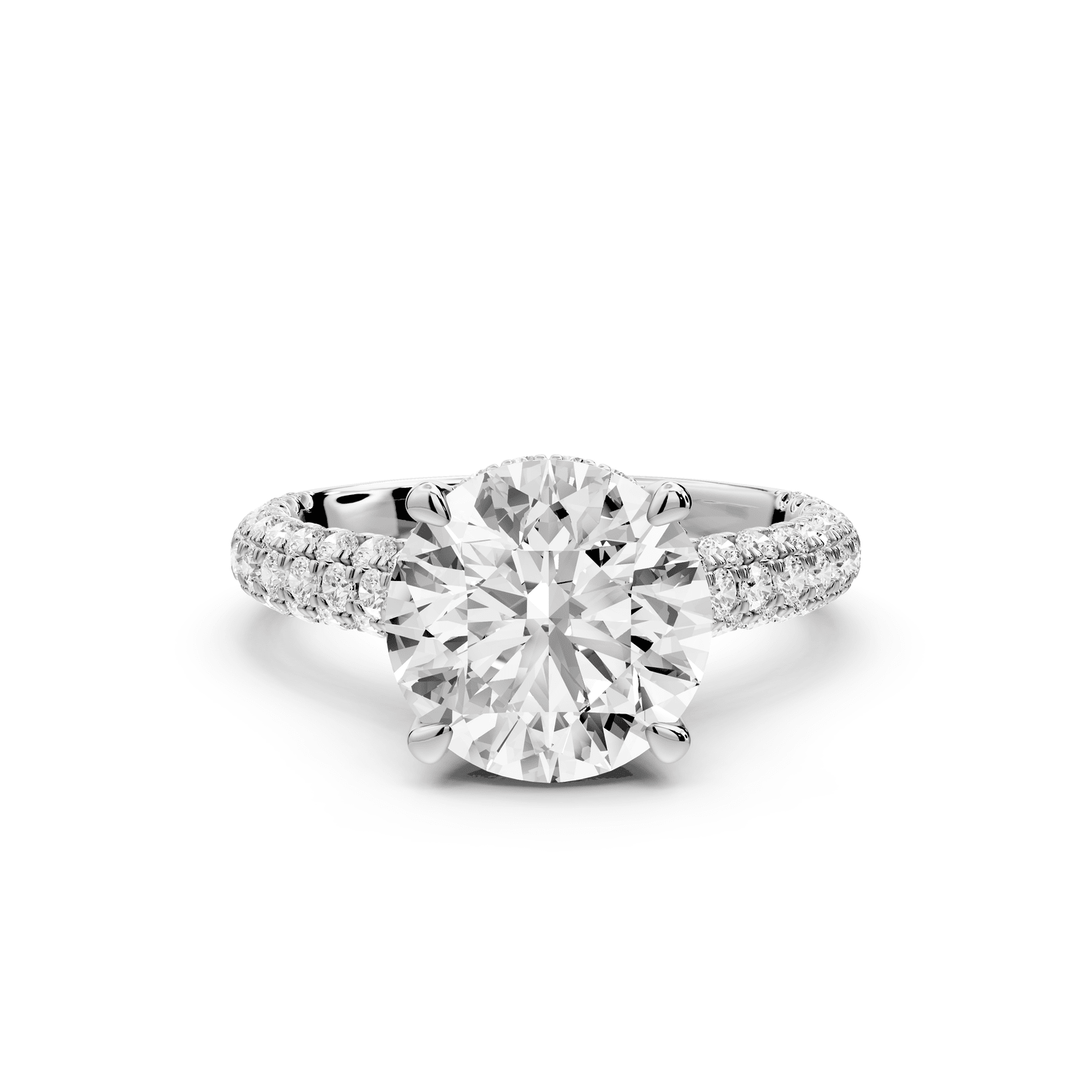 Amoria - 3ct 14k white gold round Diamond Engagement Ring with Pavé Band & Hidden Halo - Mr. Alex Jewelry