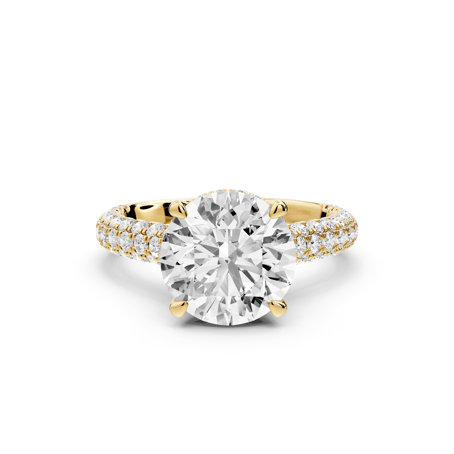 Amoria - 3ct 14k yellow gold round Diamond Engagement Ring with Pavé Band & Hidden Halo - Mr. Alex Jewelry