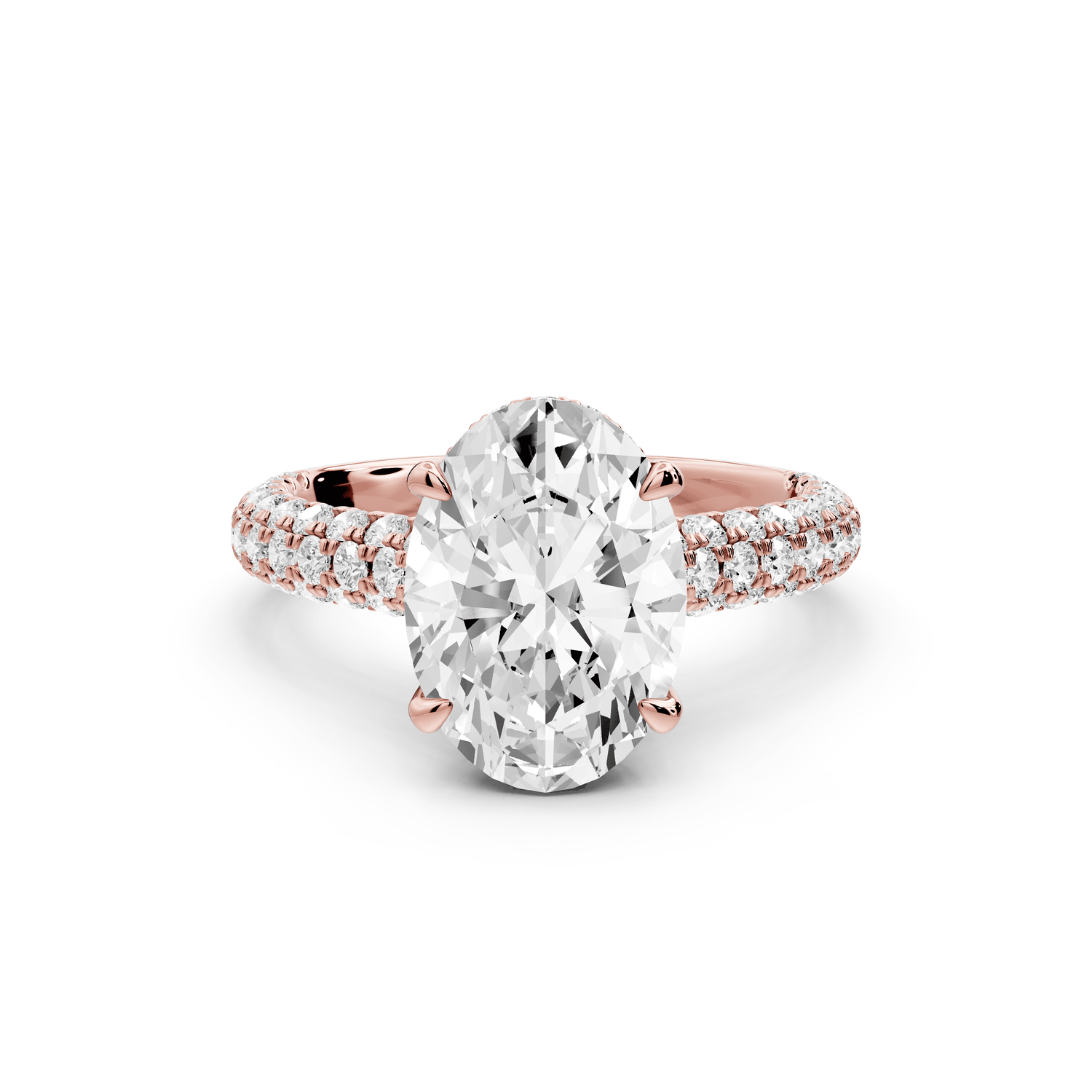 Amoria - 3ct 18k rose gold oval Diamond Engagement Ring with Pavé Band & Hidden Halo - Mr. Alex Jewelry