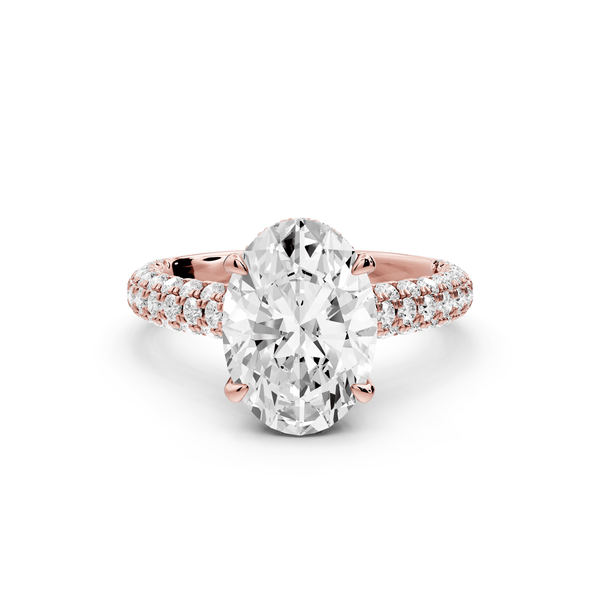 Amoria - 3ct 18k rose gold oval Diamond Engagement Ring with Pavé Band & Hidden Halo - Mr. Alex Jewelry