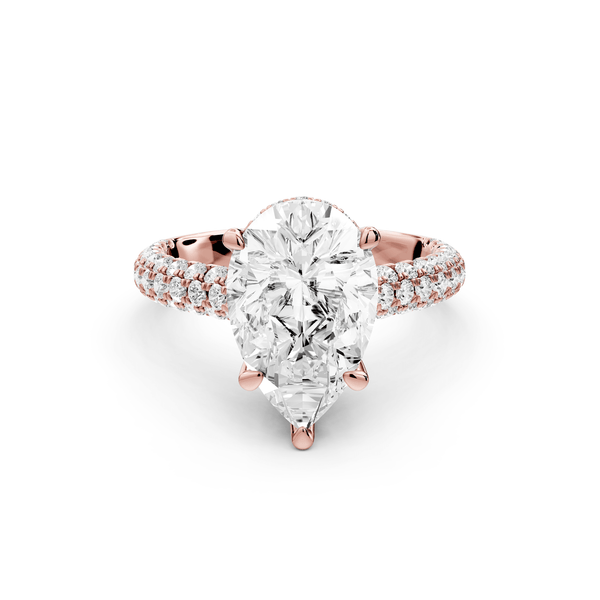 Amoria - 3ct 18k rose gold pear Diamond Engagement Ring with Pavé Band & Hidden Halo - Mr. Alex Jewelry