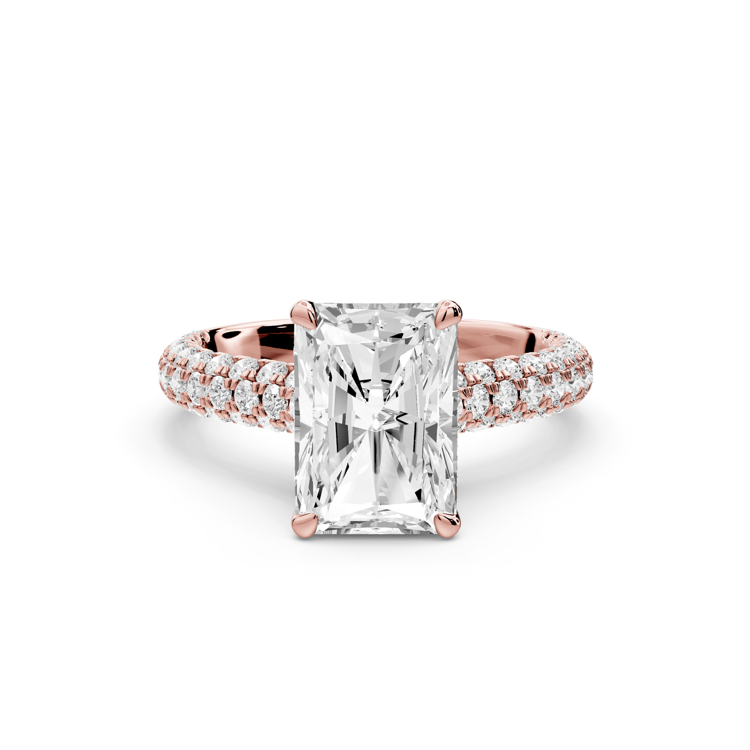 Amoria - 3ct 18k rose gold radiant Diamond Engagement Ring with Pavé Band & Hidden Halo - Mr. Alex Jewelry