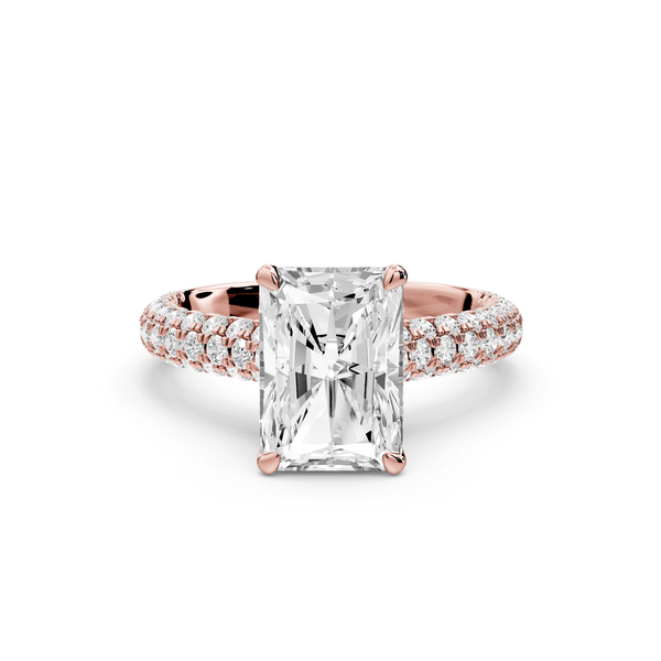 Amoria - 3ct 18k rose gold radiant Diamond Engagement Ring with Pavé Band & Hidden Halo - Mr. Alex Jewelry