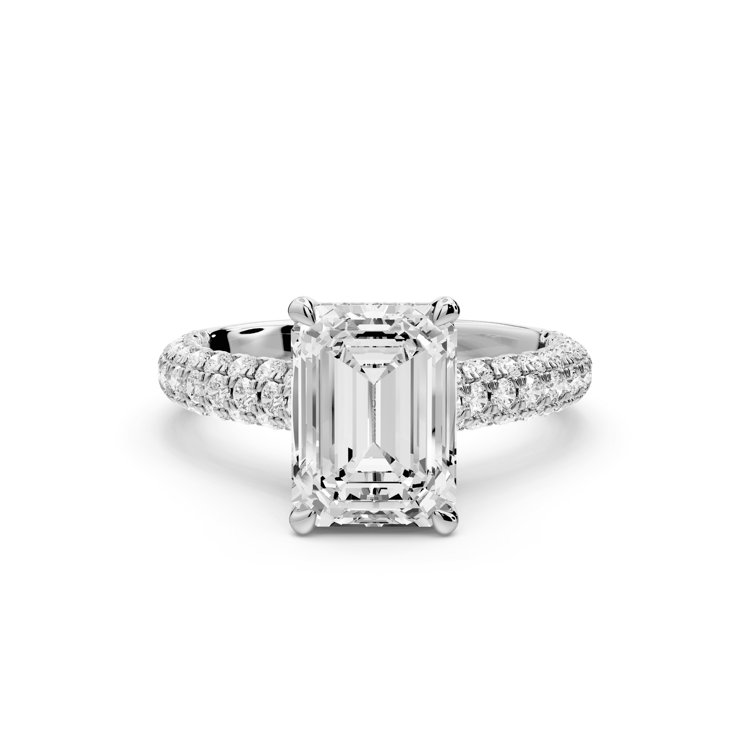 Amoria - 3ct 18k white gold emerald Diamond Engagement Ring with Pavé Band & Hidden Halo - Mr. Alex Jewelry
