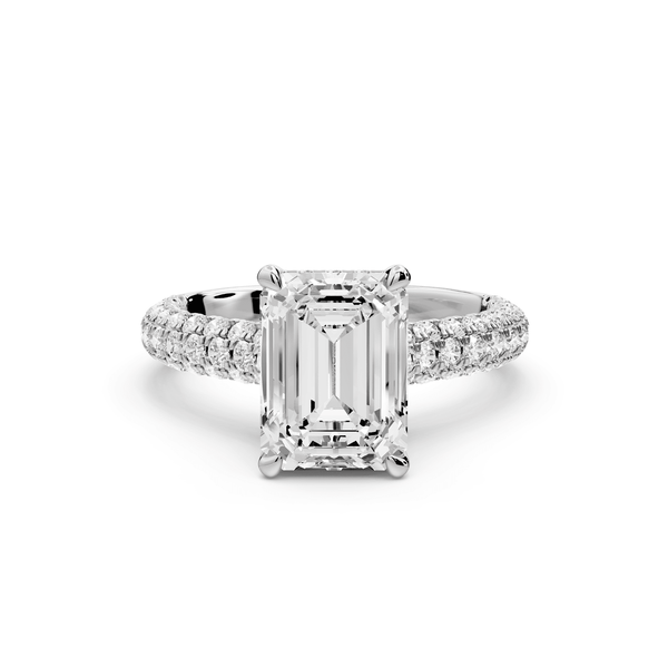 Amoria - 3ct 18k white gold emerald Diamond Engagement Ring with Pavé Band & Hidden Halo - Mr. Alex Jewelry