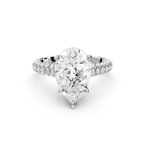 Amoria - 3ct 18k white gold pear Diamond Engagement Ring with Pavé Band & Hidden Halo - Mr. Alex Jewelry