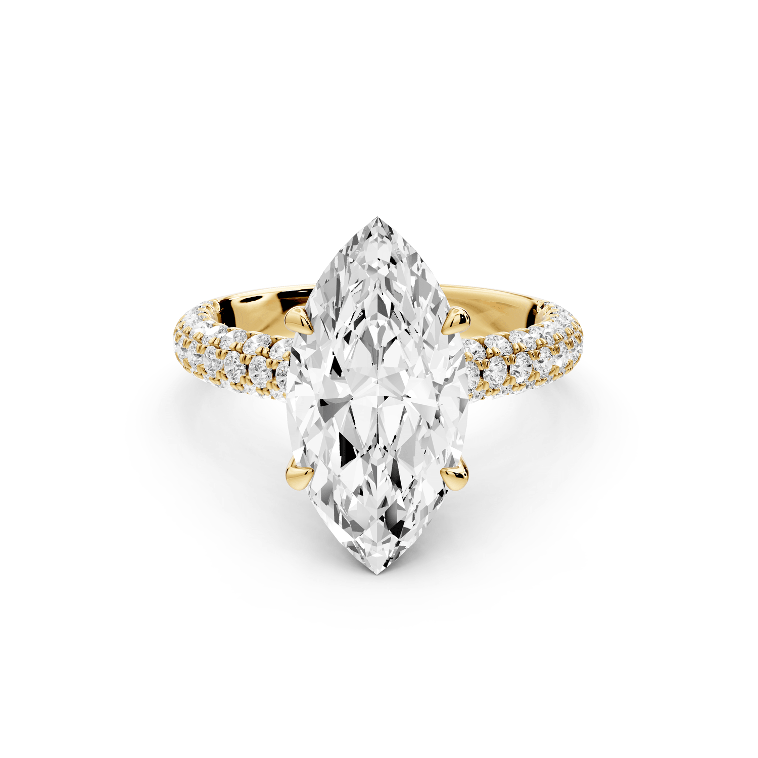 Amoria - 3ct 18k yellow gold marquise Diamond Engagement Ring with Pavé Band & Hidden Halo - Mr. Alex Jewelry