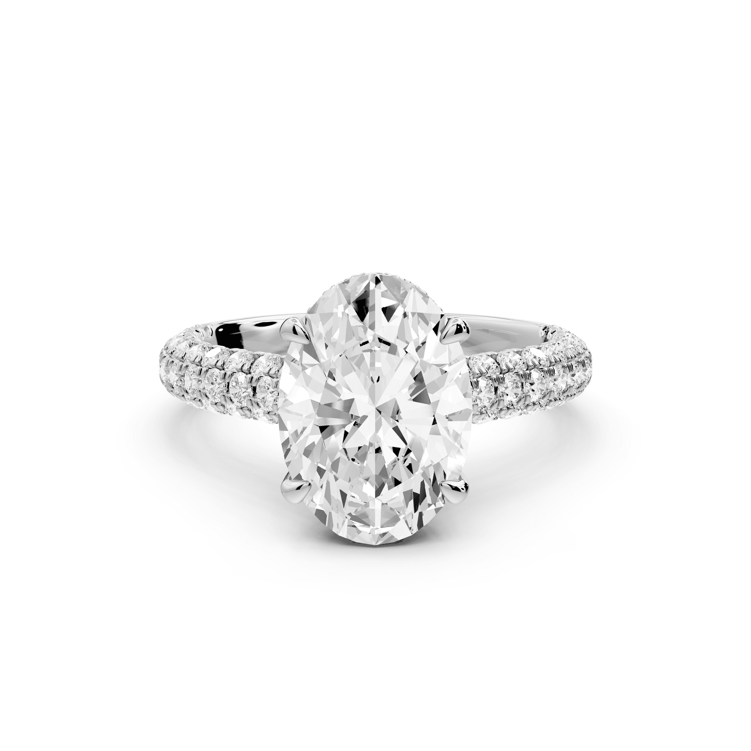 Amoria - 3ct platinum oval Diamond Engagement Ring with Pavé Band & Hidden Halo - Mr. Alex Jewelry