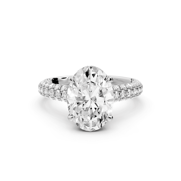 Amoria - 3ct platinum oval Diamond Engagement Ring with Pavé Band & Hidden Halo - Mr. Alex Jewelry