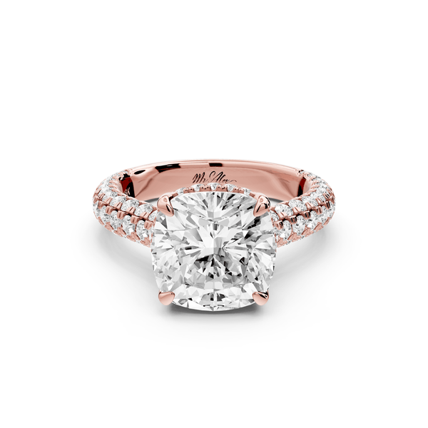Amoria - 4ct 14k rose gold cushion Diamond Engagement Ring with Pavé Band & Hidden Halo - Mr. Alex Jewelry