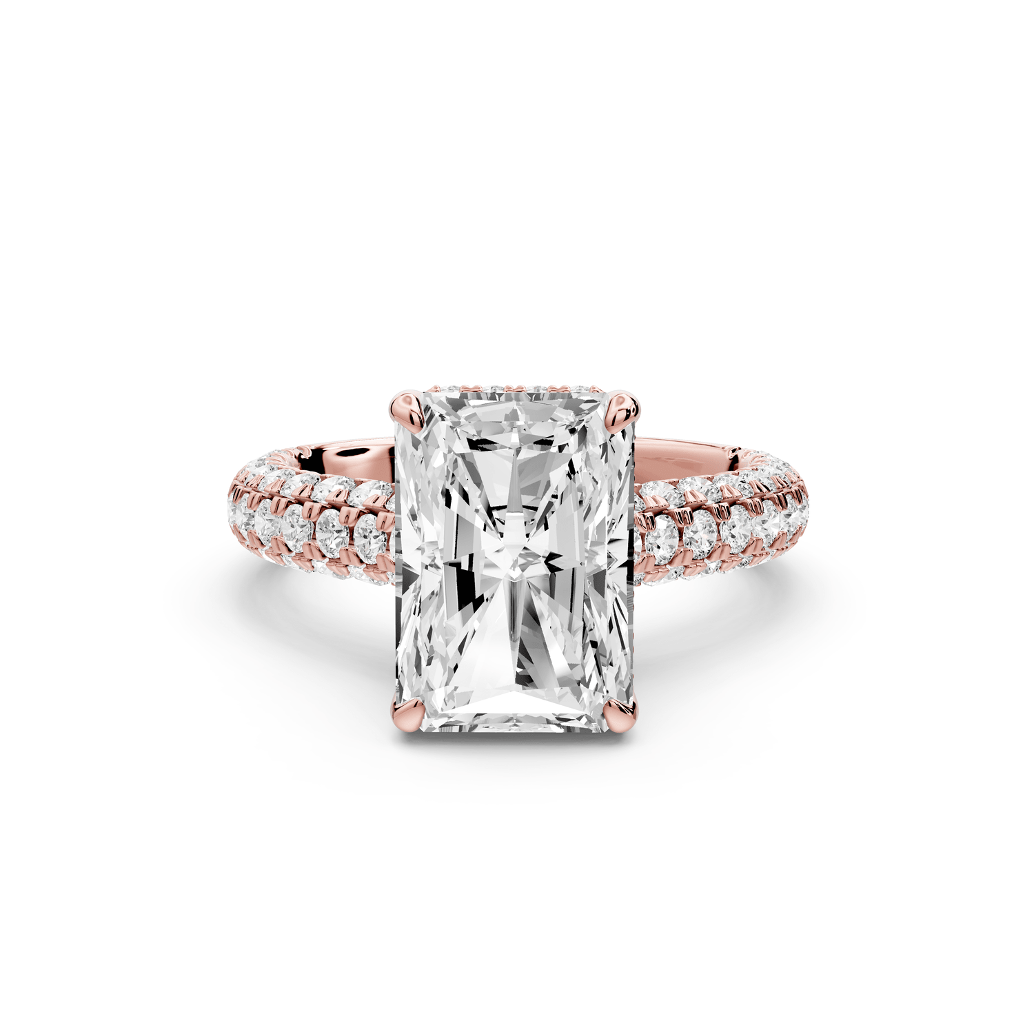 Amoria - 4ct 14k rose gold radiant Diamond Engagement Ring with Pavé Band & Hidden Halo - Mr. Alex Jewelry