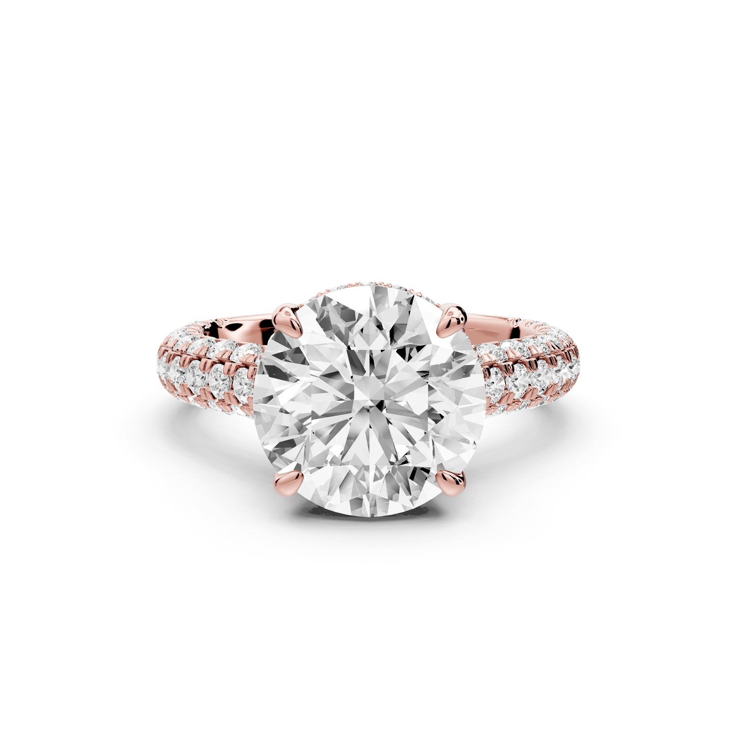Amoria - 4ct 14k rose gold round Diamond Engagement Ring with Pavé Band & Hidden Halo - Mr. Alex Jewelry