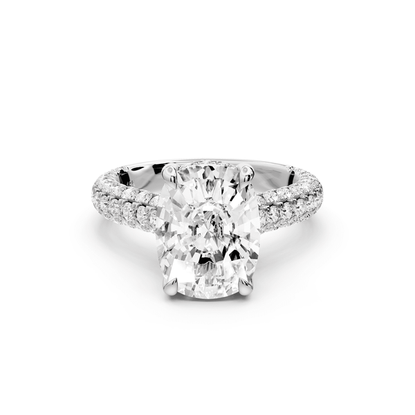 Amoria - 4ct 14k white gold ecushion Diamond Engagement Ring with Pavé Band & Hidden Halo - Mr. Alex Jewelry