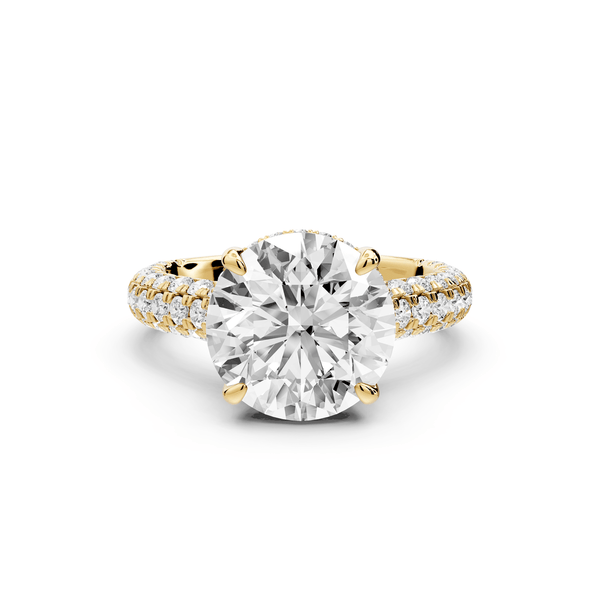 Amoria - 4ct 14k yellow gold round Diamond Engagement Ring with Pavé Band & Hidden Halo - Mr. Alex Jewelry