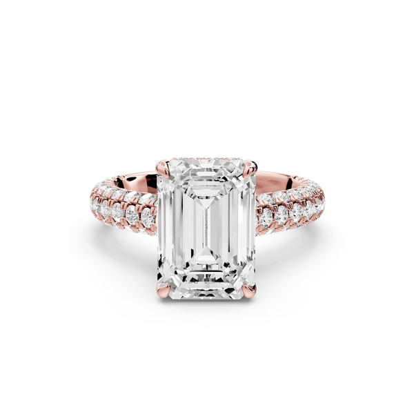 Amoria - 4ct 18k rose gold emerald Diamond Engagement Ring with Pavé Band & Hidden Halo - Mr. Alex Jewelry