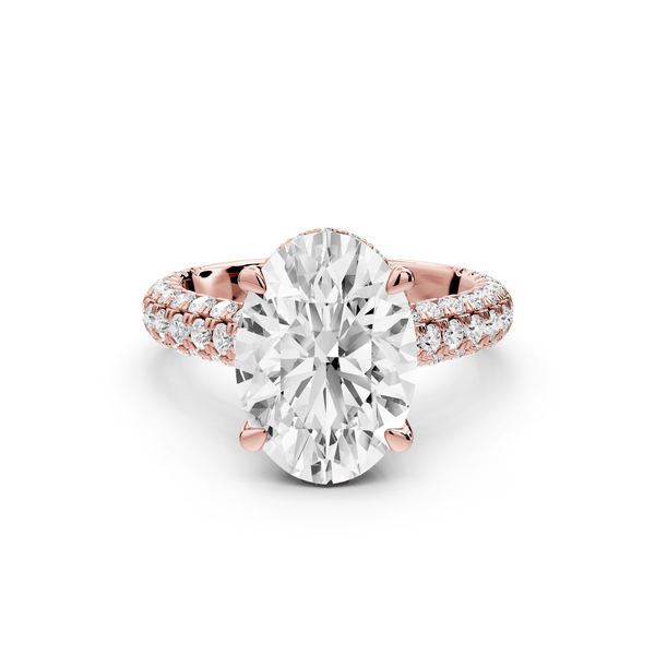 Amoria - 4ct 18k rose gold oval Diamond Engagement Ring with Pavé Band & Hidden Halo - Mr. Alex Jewelry