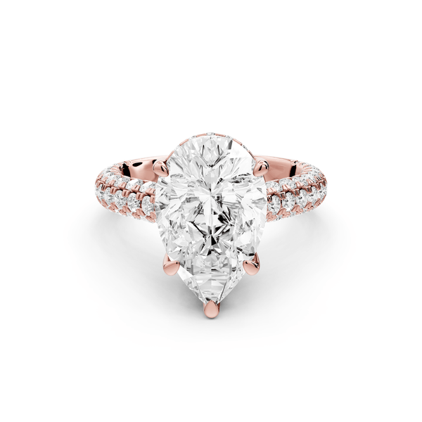 Amoria - 4ct 18k rose gold pear Diamond Engagement Ring with Pavé Band & Hidden Halo - Mr. Alex Jewelry