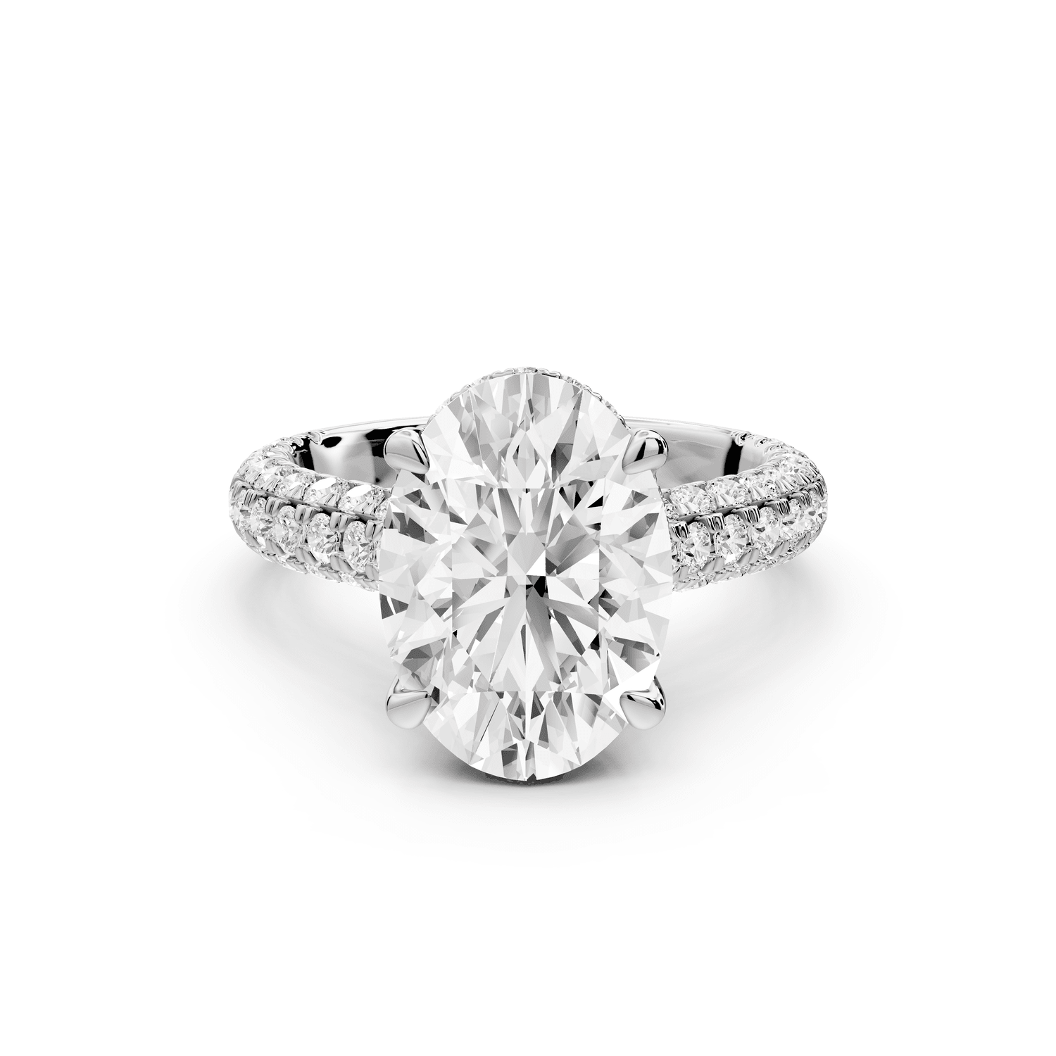 Amoria - 4ct 18k white gold oval Diamond Engagement Ring with Pavé Band & Hidden Halo - Mr. Alex Jewelry