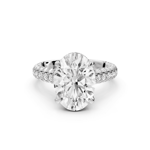 Amoria - 4ct 18k white gold oval Diamond Engagement Ring with Pavé Band & Hidden Halo - Mr. Alex Jewelry
