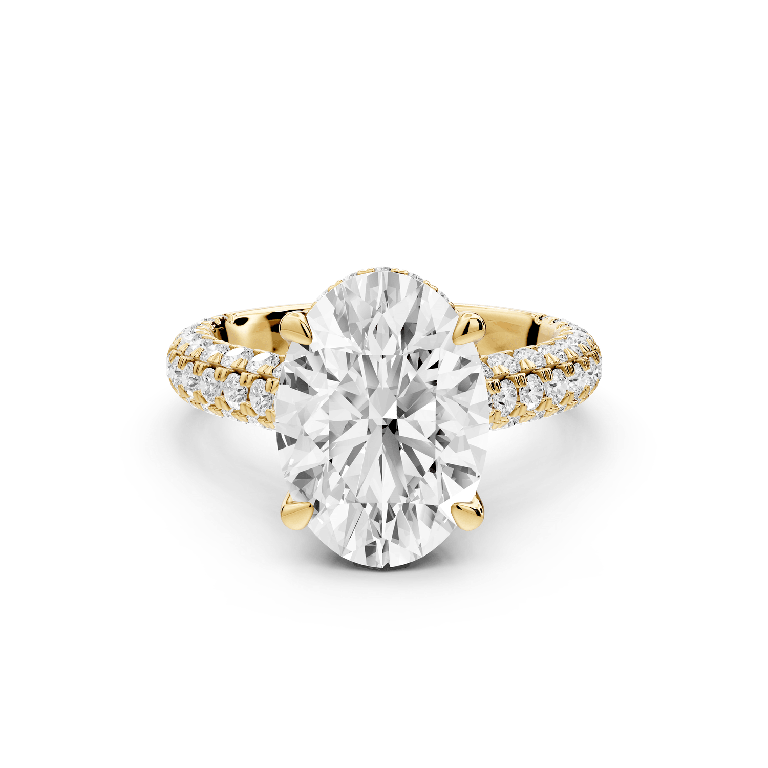 Amoria - 4ct 18k yellow gold oval Diamond Engagement Ring with Pavé Band & Hidden Halo - Mr. Alex Jewelry
