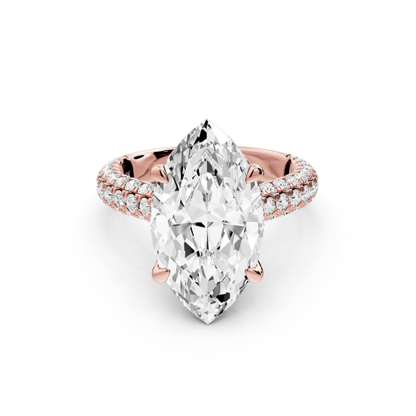 Amoria - 5ct 14k rose gold marquise Diamond Engagement Ring with Pavé Band & Hidden Halo - Mr. Alex Jewelry