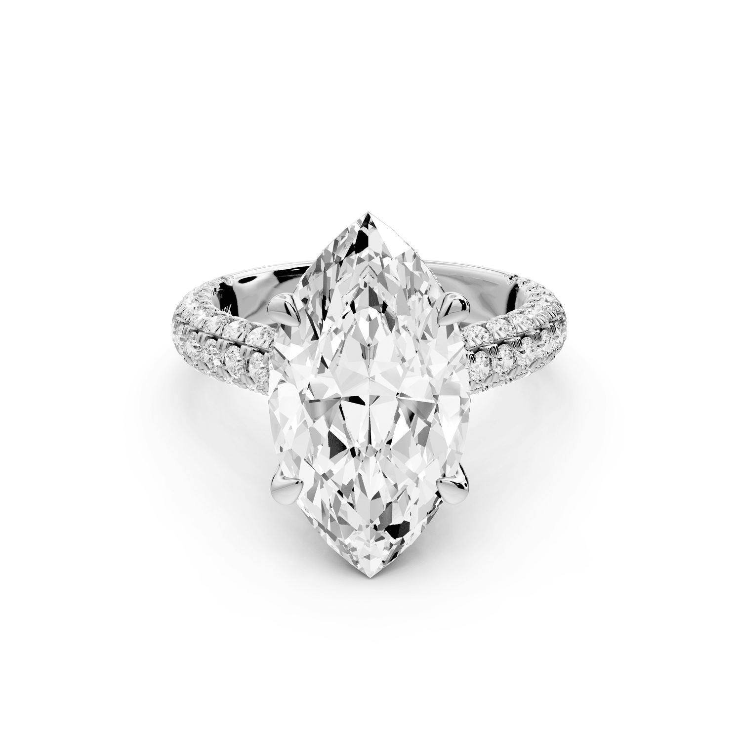 Amoria - 5ct 14k white gold marquise Diamond Engagement Ring with Pavé Band & Hidden Halo - Mr. Alex Jewelry