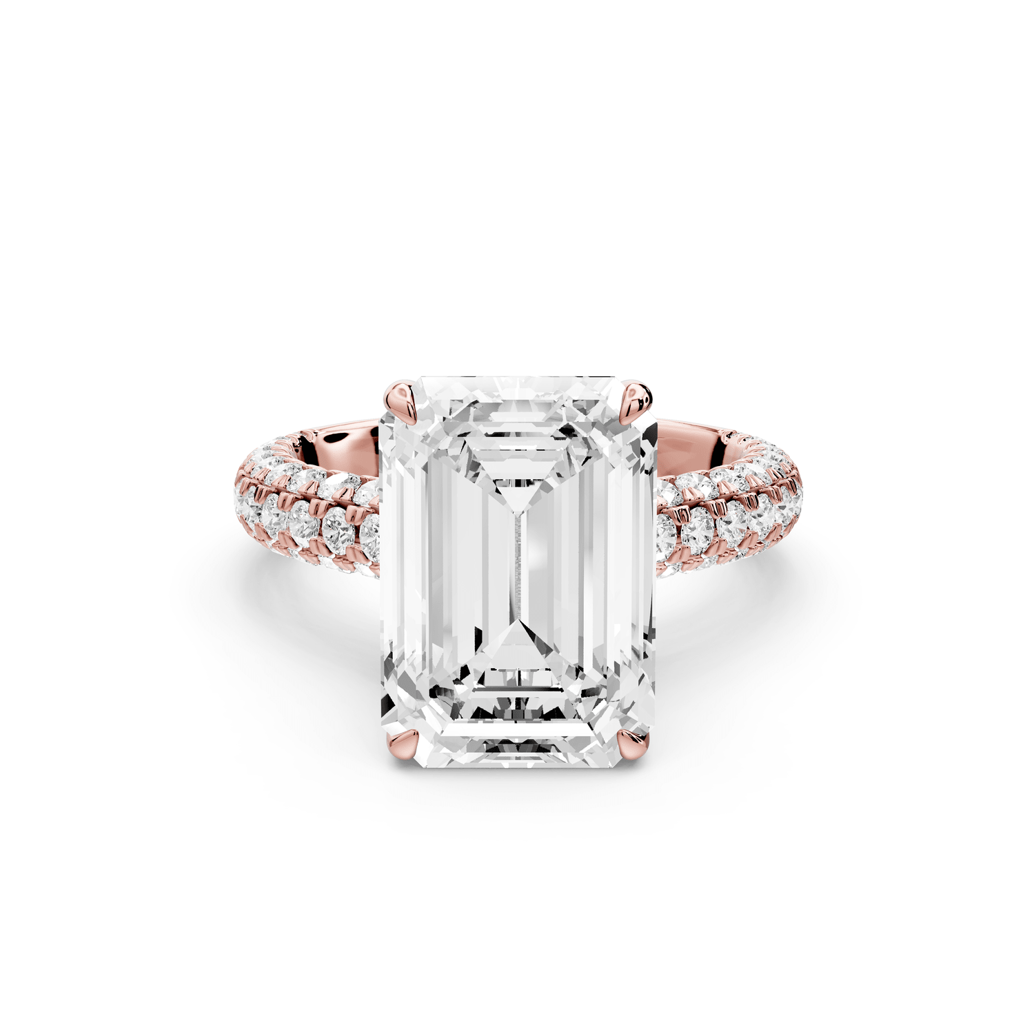 Amoria - 5ct 18k rose gold emerald Diamond Engagement Ring with Pavé Band & Hidden Halo - Mr. Alex Jewelry