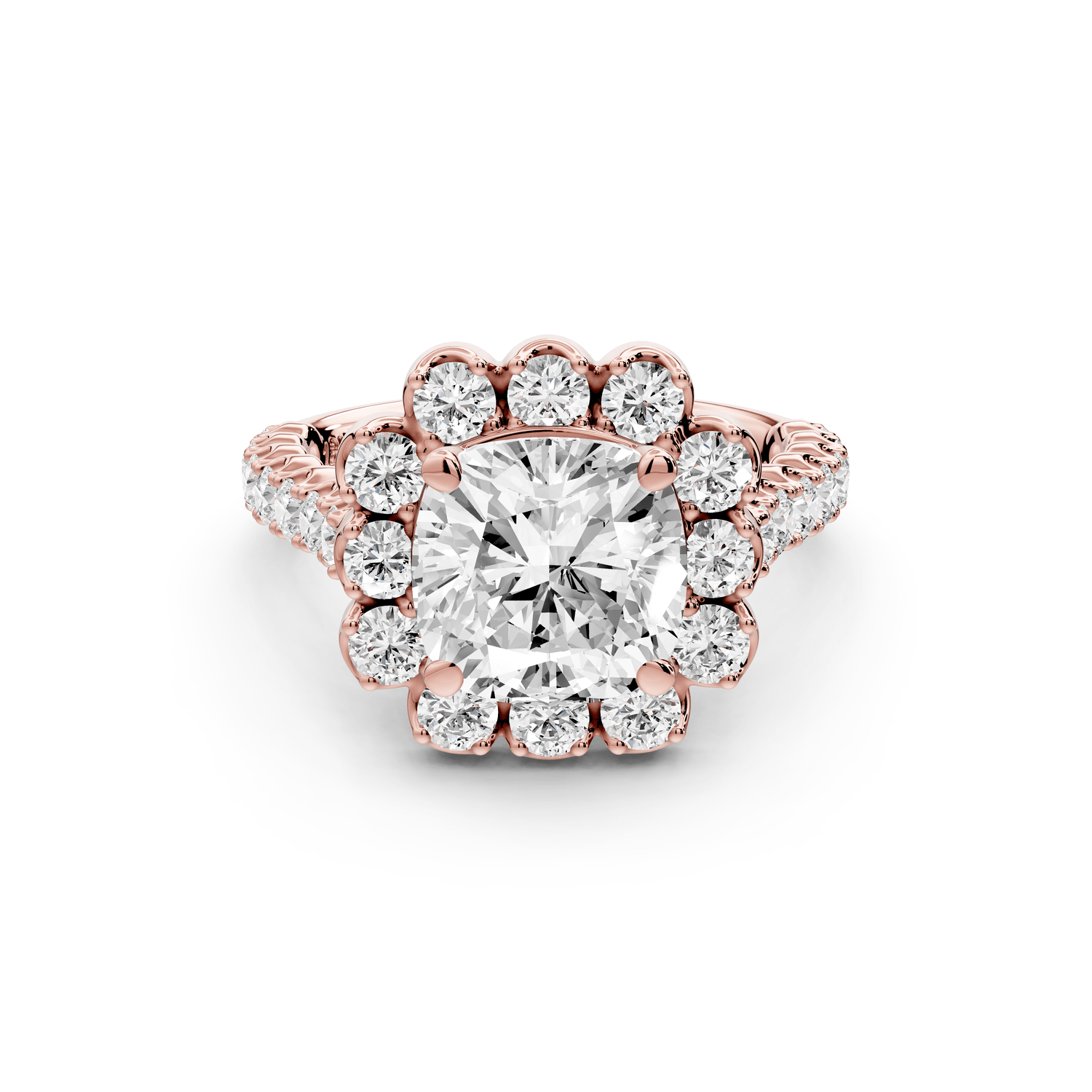 Anastasia - 2ct 14k rose gold cushion Diamond with Floral Halo and Pavé engagement Ring - Mr. Alex Jewelry