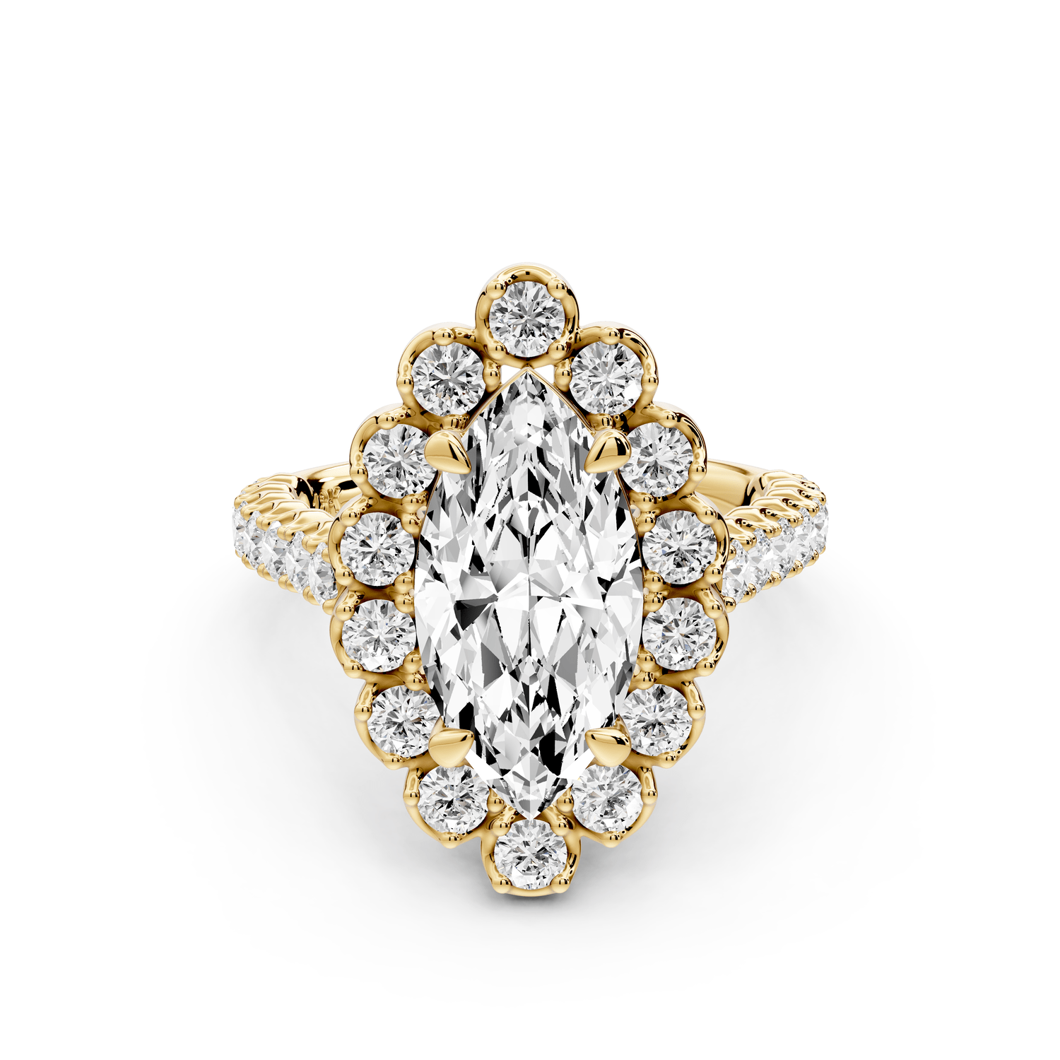Anastasia - 2ct 14k yellow gold marquise Diamond with Floral Halo and Pavé engagement Ring - Mr. Alex Jewelry