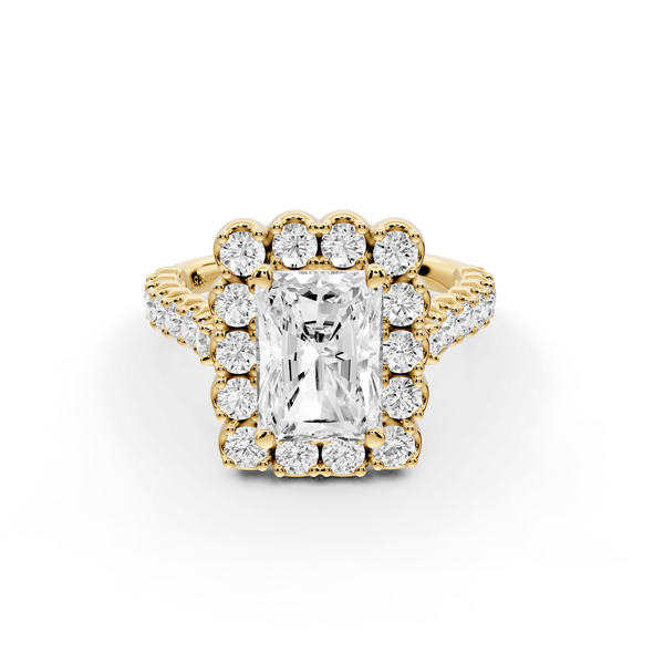 Anastasia - 2ct 14k yellow gold radiant Diamond with Floral Halo and Pavé engagement Ring - Mr. Alex Jewelry