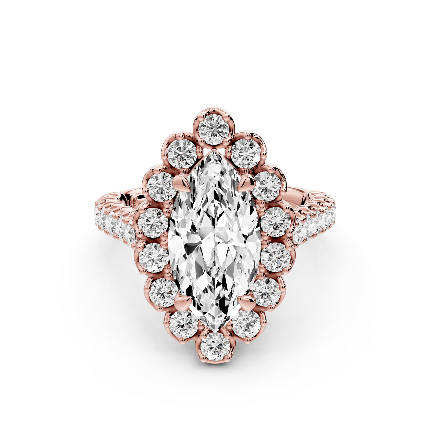 Anastasia - 2ct 18k rose gold marquise Diamond with Floral Halo and Pavé engagement Ring - Mr. Alex Jewelry