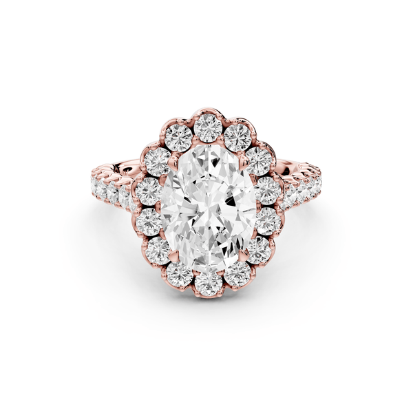 Anastasia - 2ct 18k rose gold oval Diamond with Floral Halo and Pavé engagement Ring - Mr. Alex Jewelry