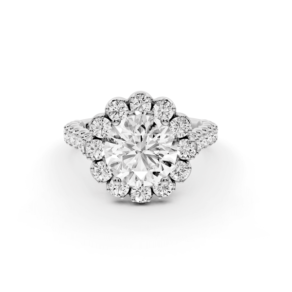 Anastasia - 2ct 18k white gold round Diamond with Floral Halo and Pavé engagement Ring - Mr. Alex Jewelry