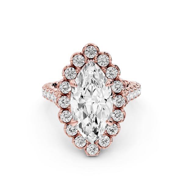 Anastasia - 3ct 14k rose gold marquise Diamond with Floral Halo and Pavé engagement Ring - Mr. Alex Jewelry