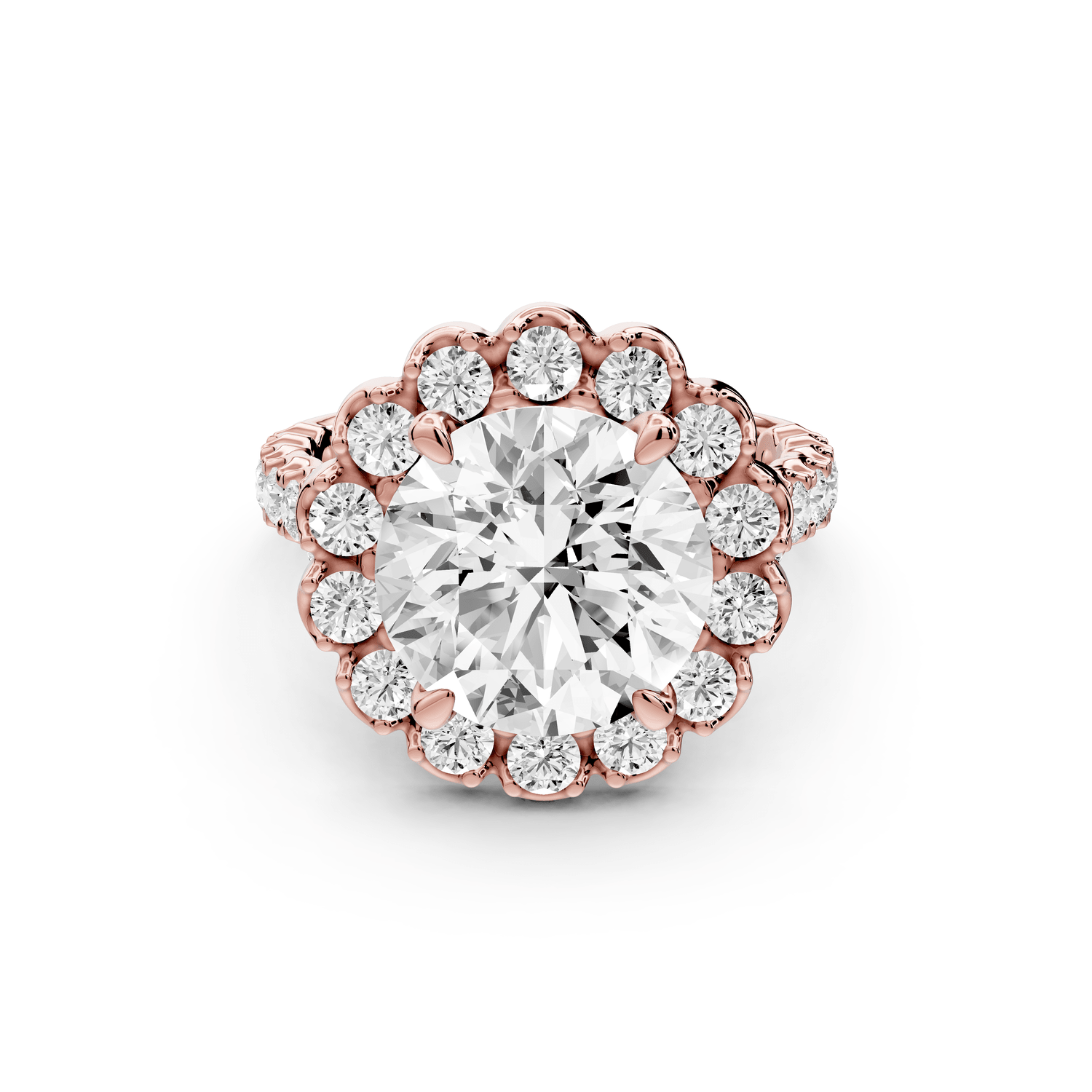 Anastasia - 3ct 14k rose gold round Diamond with Floral Halo and Pavé engagement Ring - Mr. Alex Jewelry