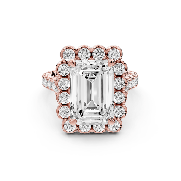 Anastasia - 3ct 18k rose gold emerald Diamond with Floral Halo and Pavé engagement Ring - Mr. Alex Jewelry