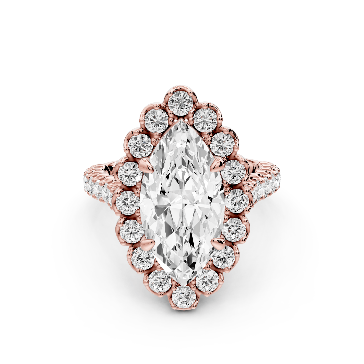 Anastasia - 3ct 18k rose gold marquise Diamond with Floral Halo and Pavé engagement Ring - Mr. Alex Jewelry