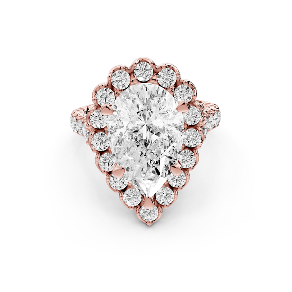Anastasia - 3ct 18k rose gold pear Diamond with Floral Halo and Pavé engagement Ring - Mr. Alex Jewelry