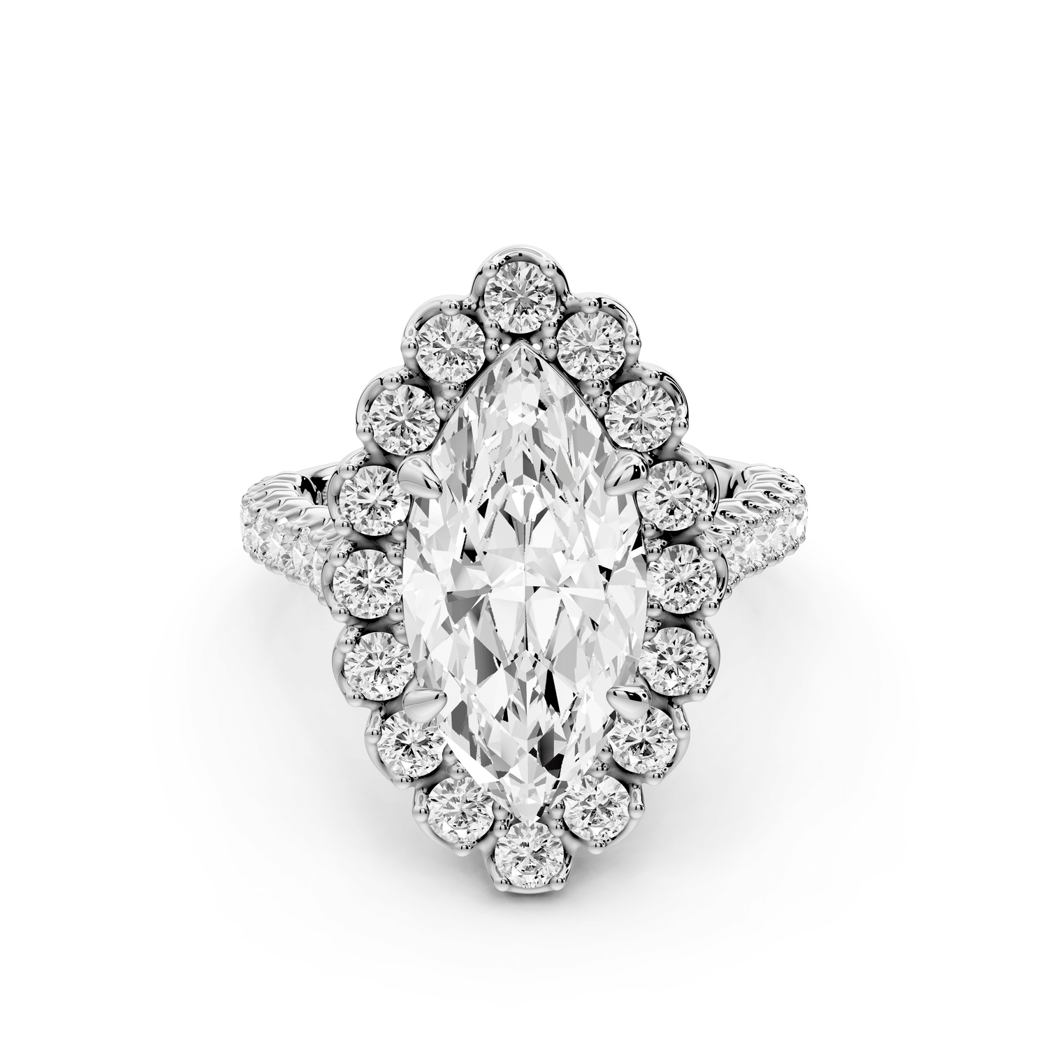 Anastasia - 3ct 18k white gold marquise Diamond with Floral Halo and Pavé engagement Ring - Mr. Alex Jewelry