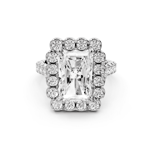 Anastasia - 4ct 14k white gold radiant Diamond with Floral Halo and Pavé engagement Ring - Mr. Alex Jewelry