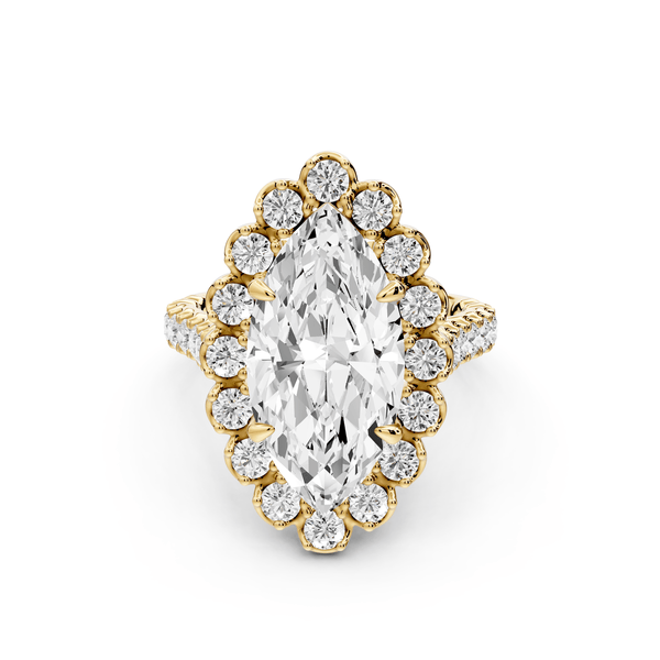 Anastasia - 4ct 14k yellow gold marquise Diamond with Floral Halo and Pavé engagement Ring - Mr. Alex Jewelry
